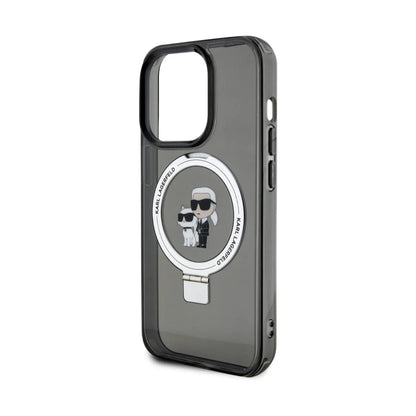 Karl Lagerfeld Ring Stand Karl & Choupette Case KLHMP15XHMRSKCK, Schwarz - iPhone 15 Pro Max