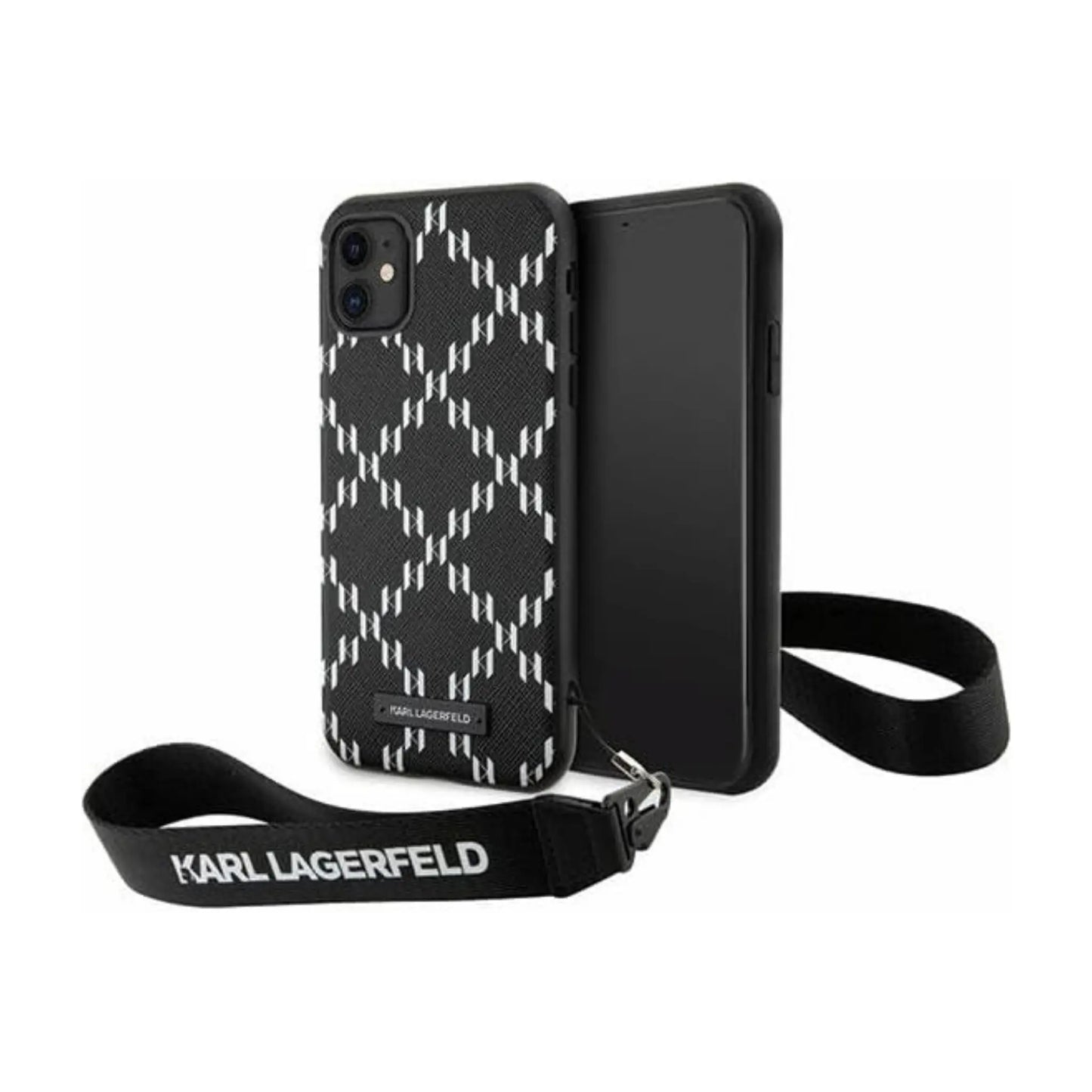 Karl Lagerfeld Hülle Monogram Losange Saffiano Lanyard Schwarz – iPhone 11