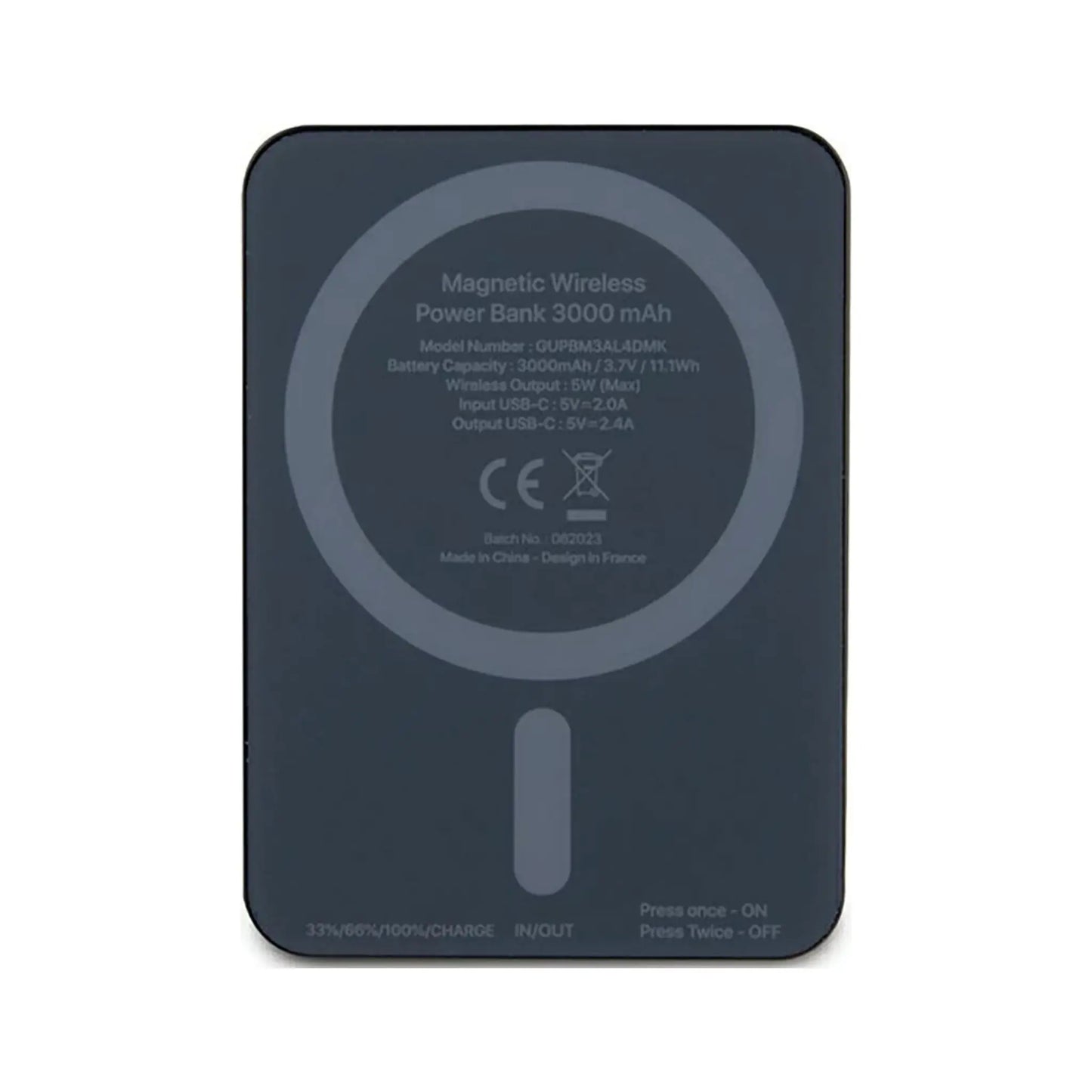 Guess Powerbank GUPBM3AL4DMK 3000mAh 5W 4G Strass Metall Logo für Magsafe - Schwarz