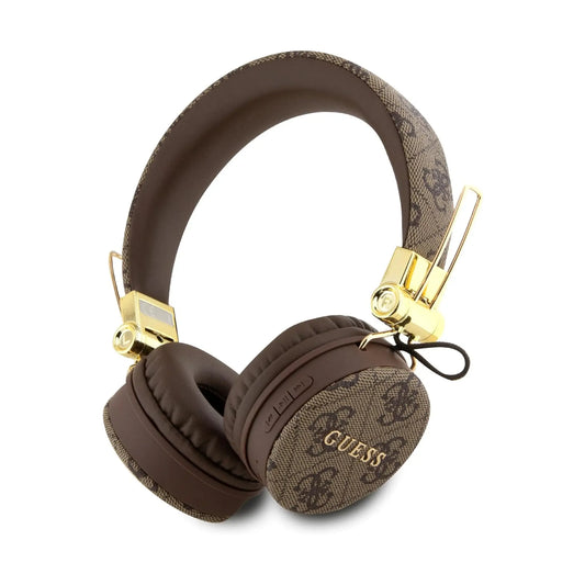Guess 4G Metal Logo Wireless Kopfhörer aus Kunstleder – Braun
