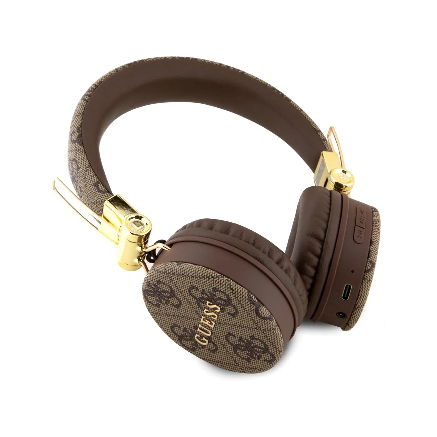 Guess 4G Metal Logo Wireless Kopfhörer aus Kunstleder – Braun