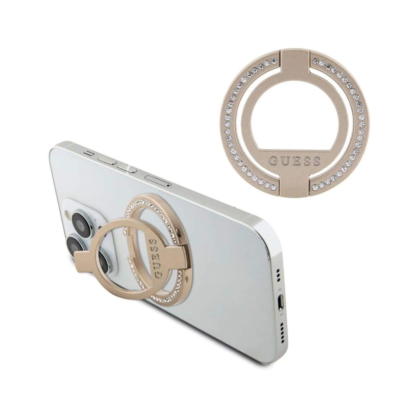 Guess GUMRSALDGD Hülle Ringständer Strass Gold Für Magsafe