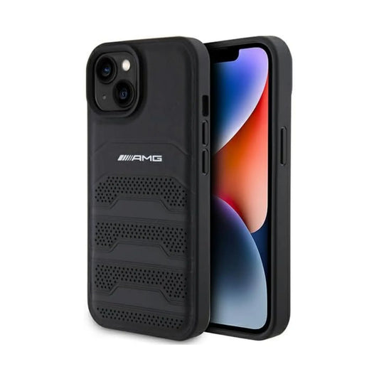 AMG iPhone 15 Hülle, Schwarz – Leder Geprägte Linien