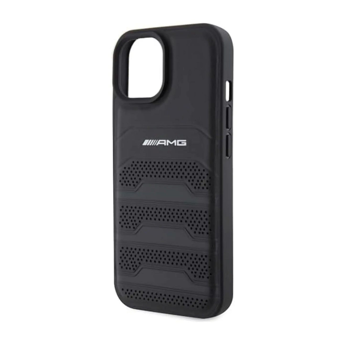 AMG iPhone 15 Hülle, Schwarz – Leder Geprägte Linien