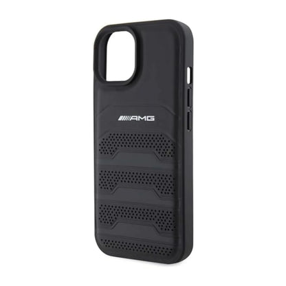 AMG iPhone 15 Hülle, Schwarz – Leder Geprägte Linien