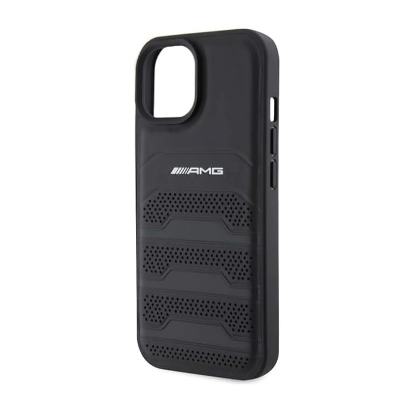 AMG iPhone 15 Plus Hülle, Schwarz – Leder Geprägte Linien