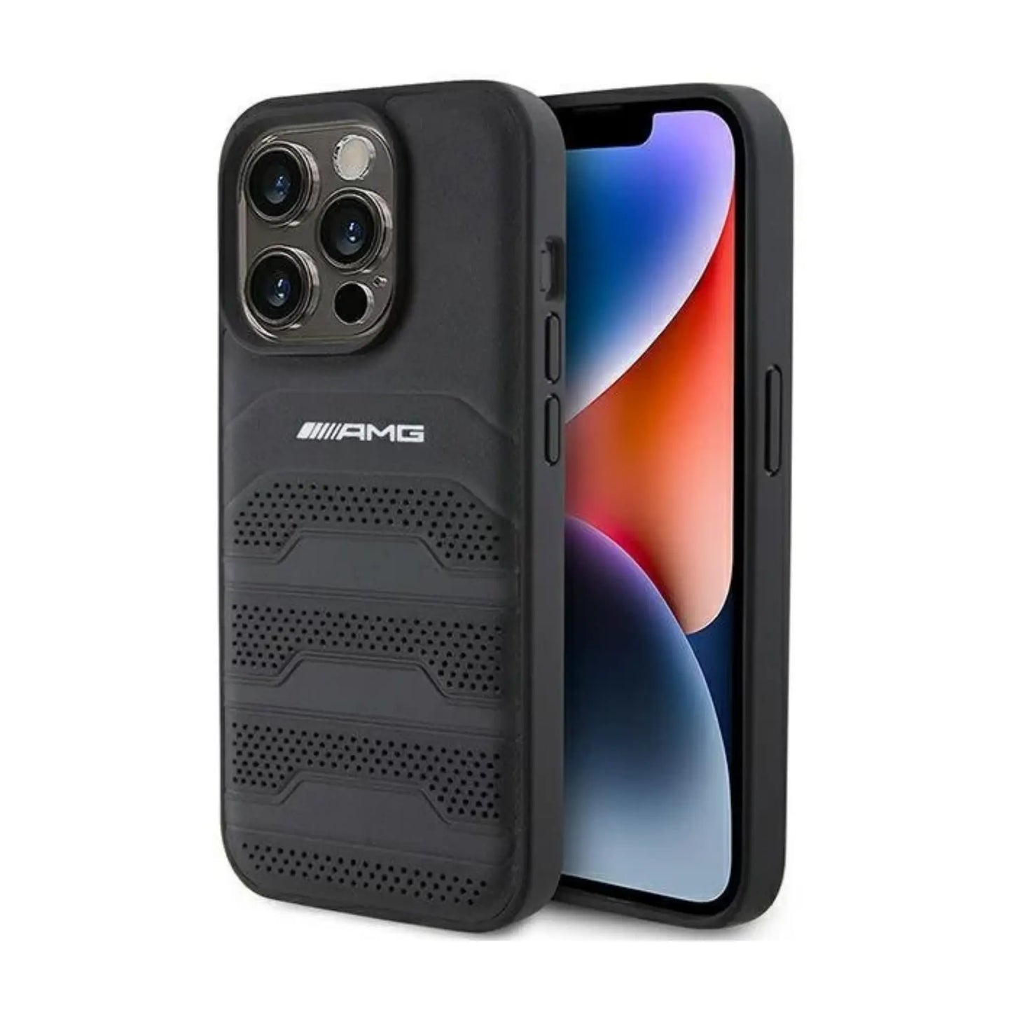 AMG Hülle AMHCP15LGSEBK Leather Debossed Lines Schwarz – iPhone 15 Pro