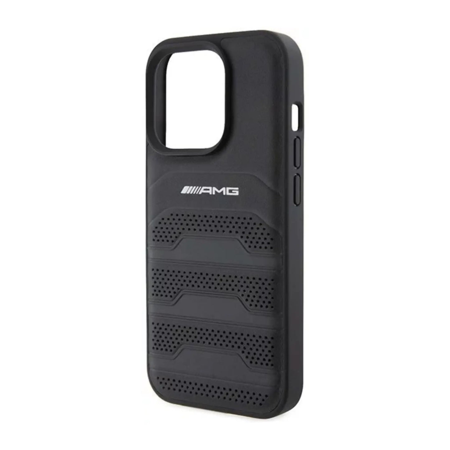 AMG Hülle AMHCP15LGSEBK Leather Debossed Lines Schwarz – iPhone 15 Pro