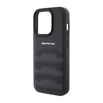 AMG Hülle AMHCP15LGSEBK Leather Debossed Lines Schwarz – iPhone 15 Pro