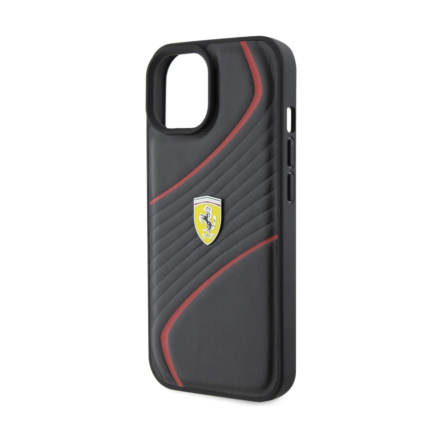 Ferrari Hülle Twist Metal Logo Schwarz – iPhone 15