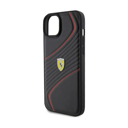 Ferrari Hülle Twist Metal Logo Schwarz – iPhone 15 Plus