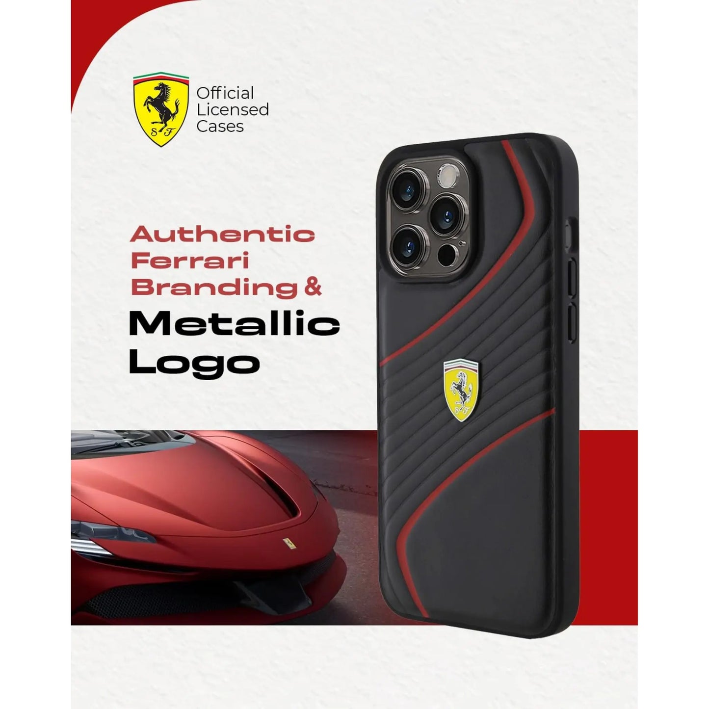 Ferrari Twist Metal Case, Schwarz – iPhone 15 Pro