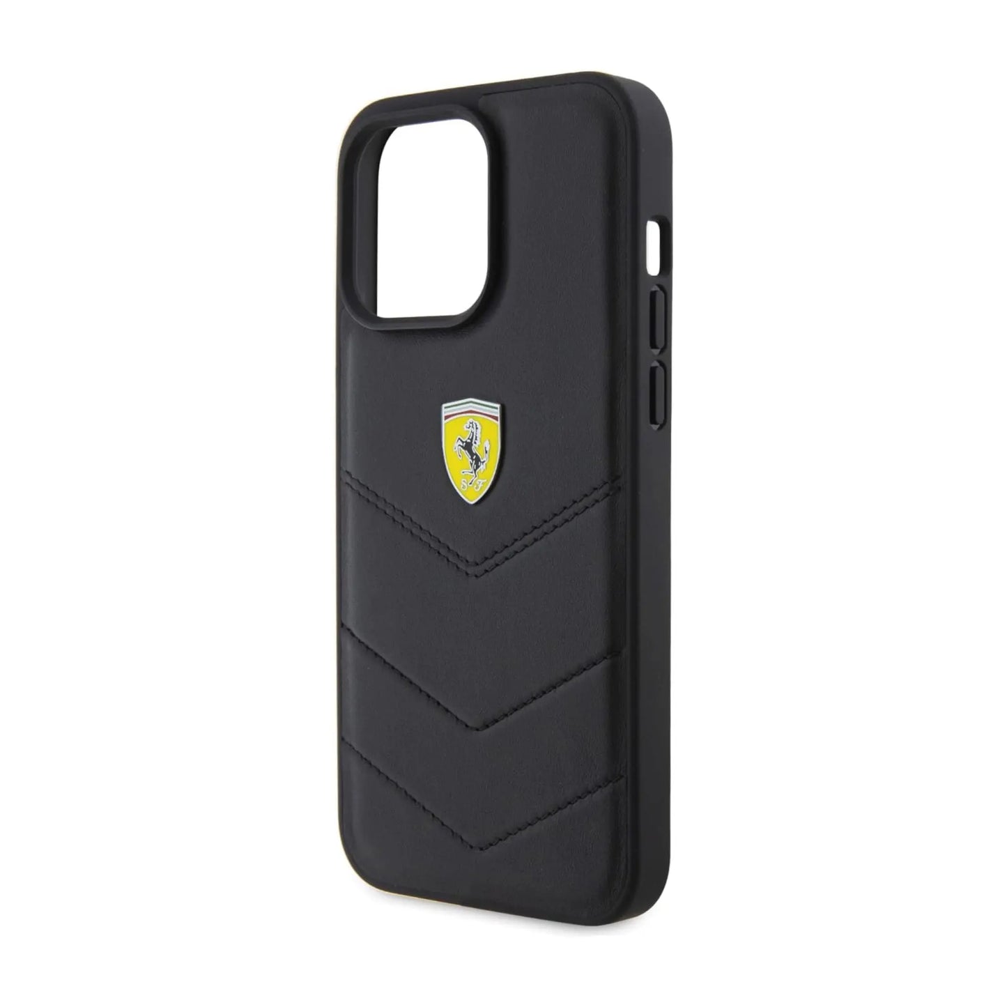 Ferrari Hülle Quilted Metal Logo Schwarz – iPhone 15 Pro Max