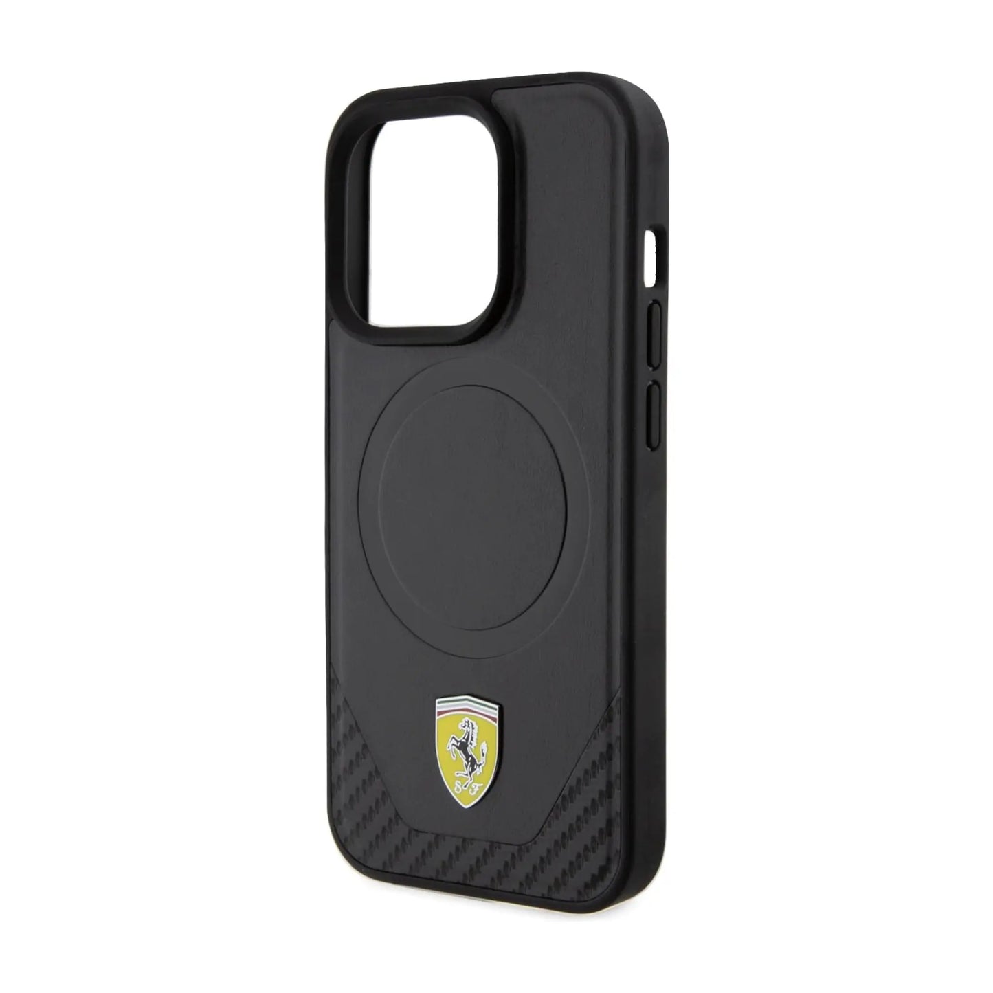 Ferrari Carbon Metal Logo MagSafe Case, Schwarz – iPhone 15 Pro