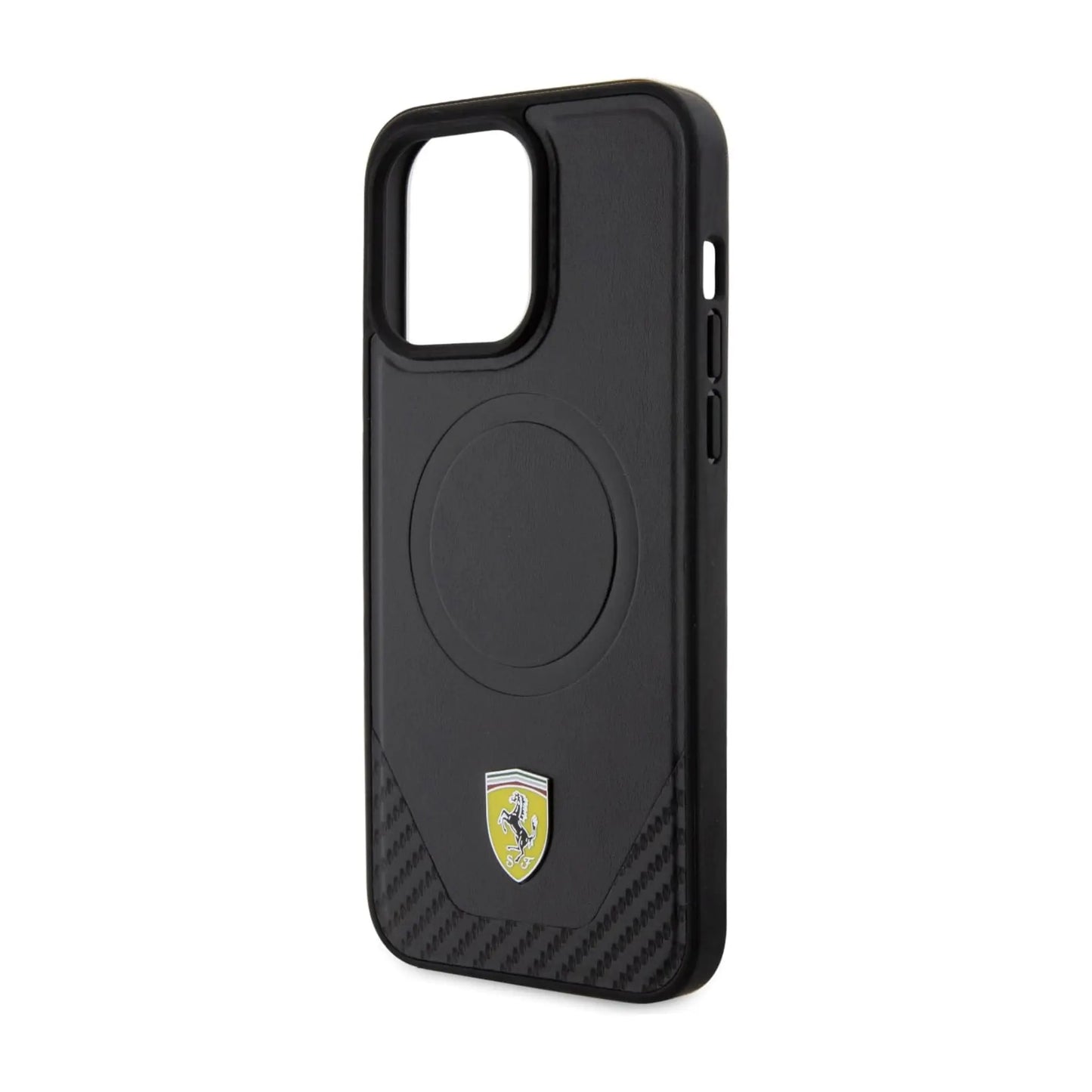 Ferrari Carbon Metal Logo MagSafe Case, Schwarz – iPhone 15 Pro Max