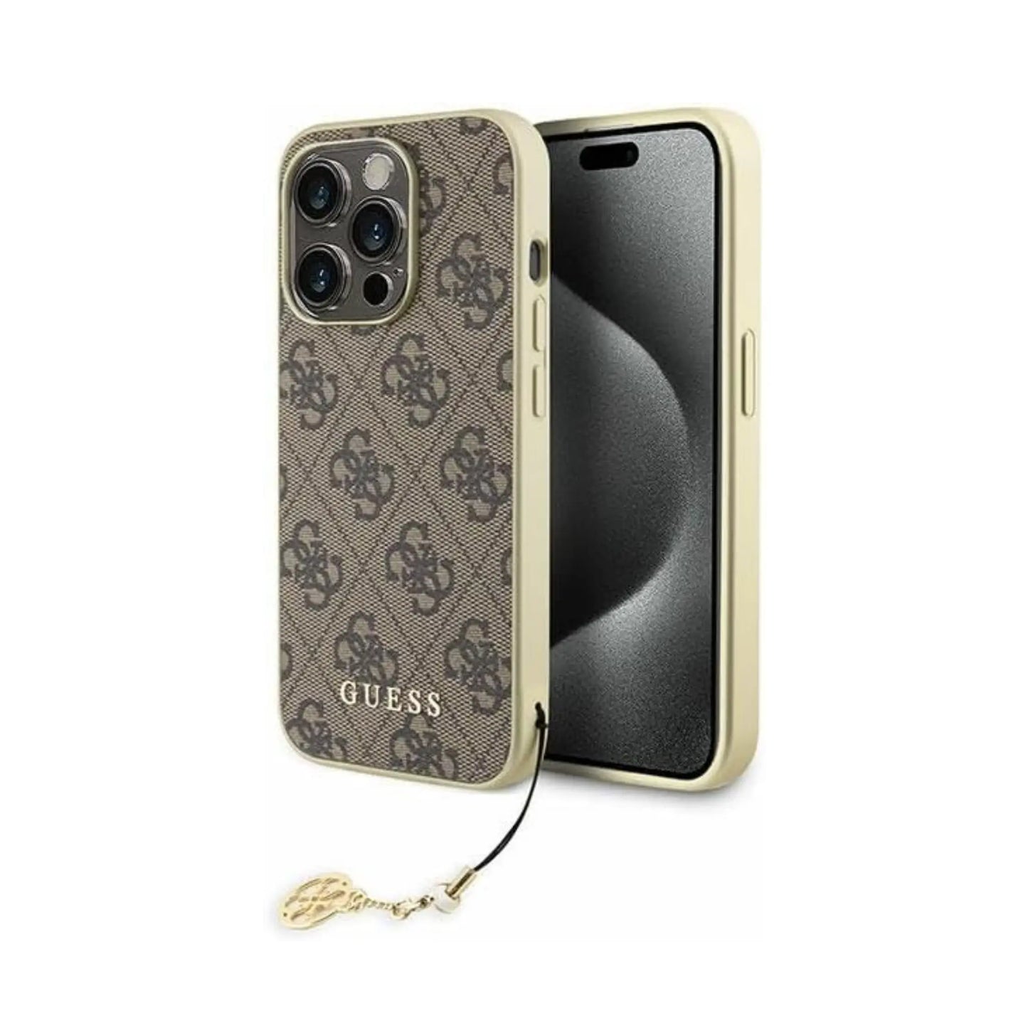 Guess GUHCP15LGF4GBR Hülle 4G Charms Collection Braun - iPhone 15 Pro