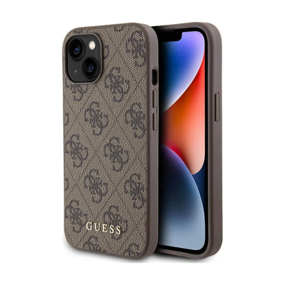 Guess Hülle 4G Metal Gold Logo Braun – iPhone 15