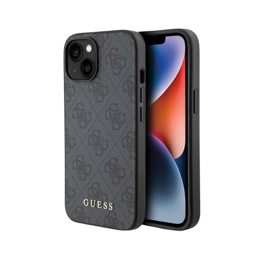 Guess Hülle 4G Metal Gold Logo Grau - iPhone 15
