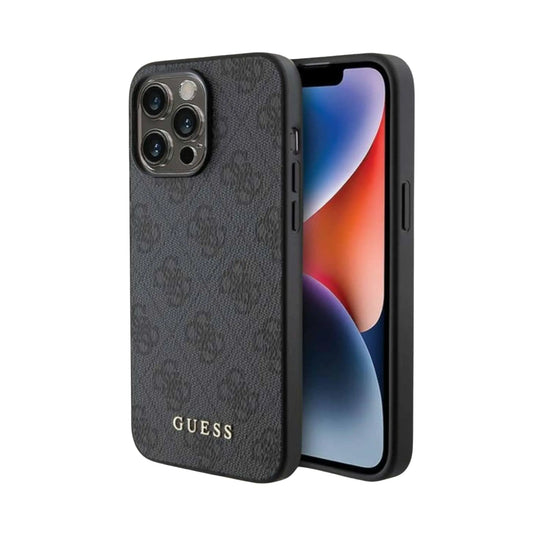 Guess Hülle 4G Metall Gold Logo Grau - iPhone 15 Pro Max