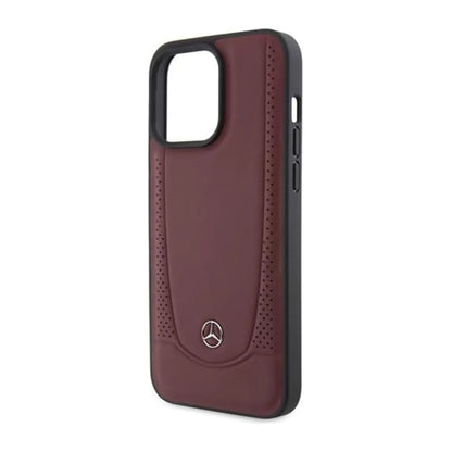 Mercedes iPhone 15 Pro Hülle, Weinrot – Echtleder Stern Logo