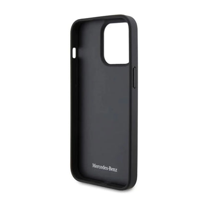 Mercedes iPhone 15 Pro Hülle, Weinrot – Echtleder Stern Logo