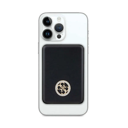 Guess Powerbank 5000mAh 15W 4G Strass Metall Logo für Magsafe - Schwarz