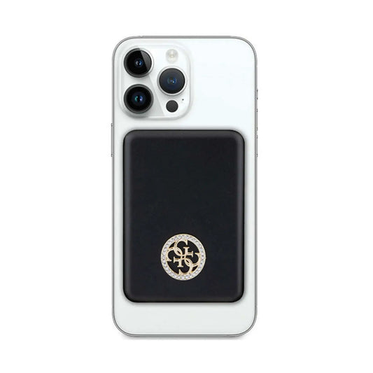 Guess Powerbank 5000mAh 15W 4G Strass Metall Logo für Magsafe - Schwarz