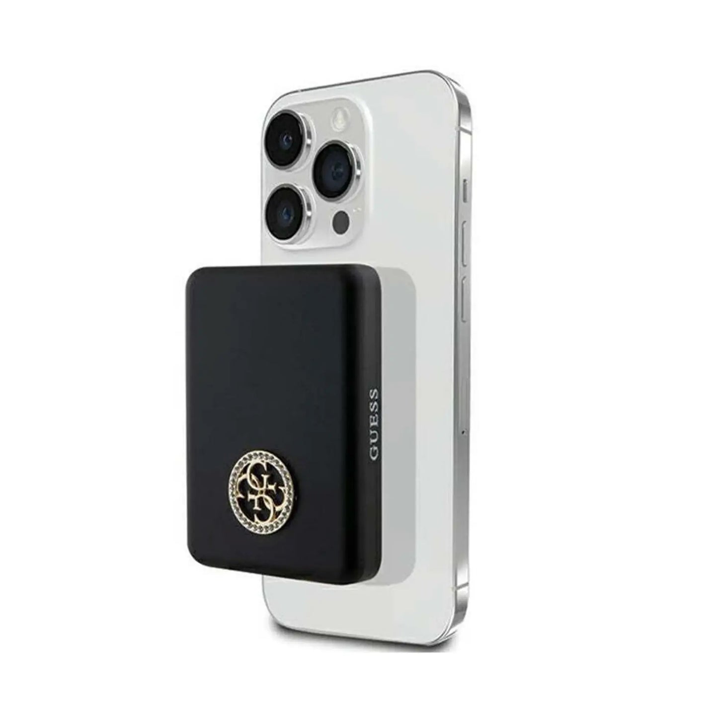 Guess Powerbank 5000mAh 15W 4G Strass Metall Logo für Magsafe - Schwarz