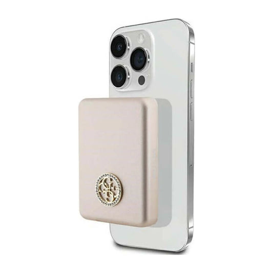 Guess Powerbank 5000mAh 15W 4G Strass Metall Logo für Magsafe - Gold