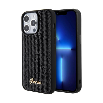 Guess Sequin Script Metal Case Schwarz – iPhone 15 Pro