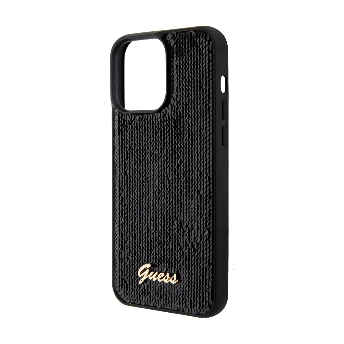 Guess Sequin Script Metal Case Schwarz – iPhone 15 Pro