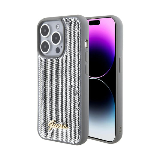 Guess Hülle Sequin Script Metal Silber - iPhone 15 Pro Max