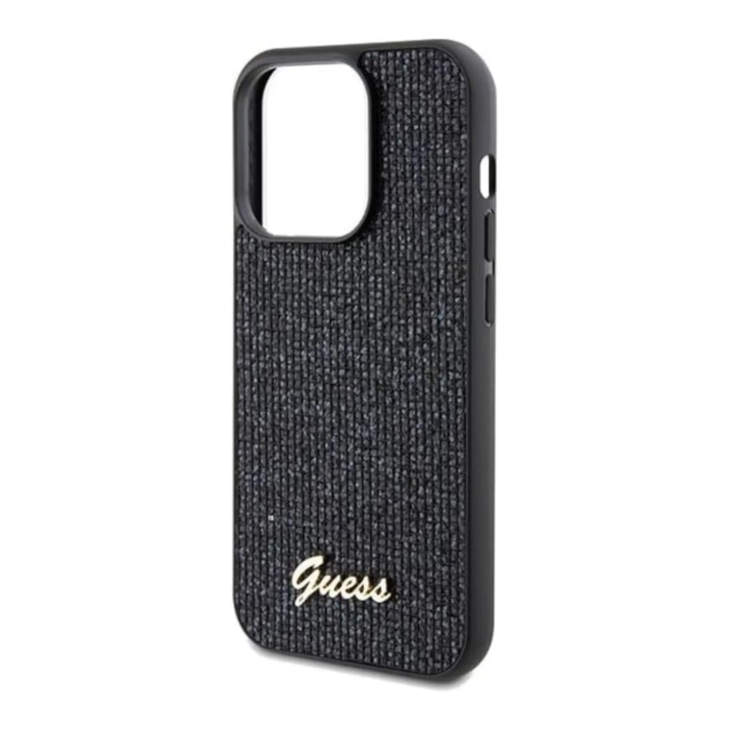 Guess iPhone 14 Pro Hülle, Schwarz – Disco Metal Script
