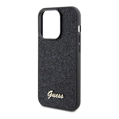 Guess iPhone 14 Pro Hülle, Schwarz – Disco Metal Script