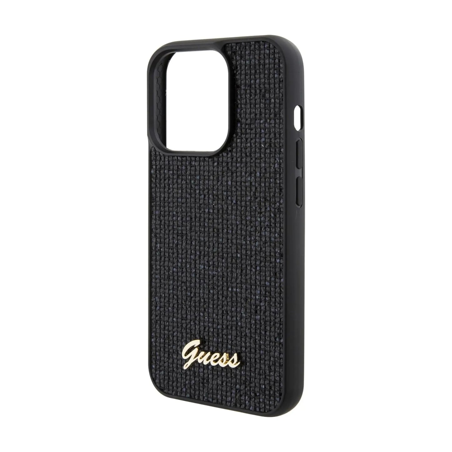 Guess Sequin Script Metal Hülle Schwarz – iPhone 15 Pro