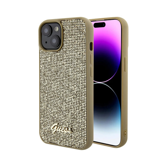 Guess Metal Script Hülle Disco Gold – iPhone 15