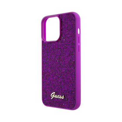 Guess iPhone 15 Pro Max Hülle, Fuchsia – Disco Metal Script