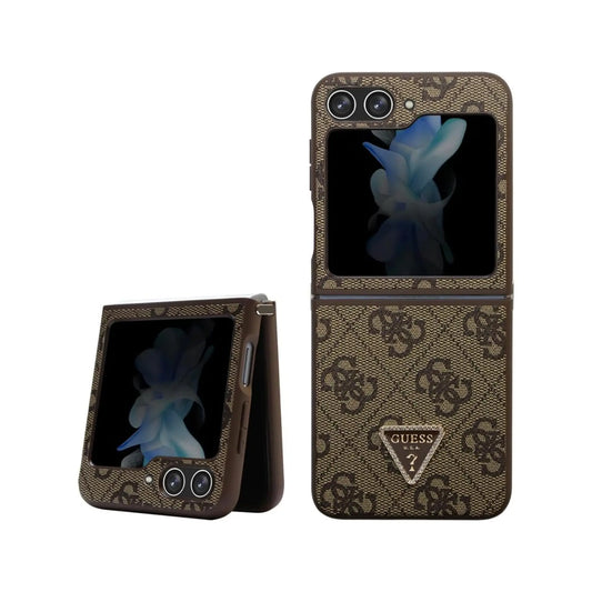 Guess Leder 4G Triangle Strass Case, Braun - Samsung Galaxy Z Flip 5