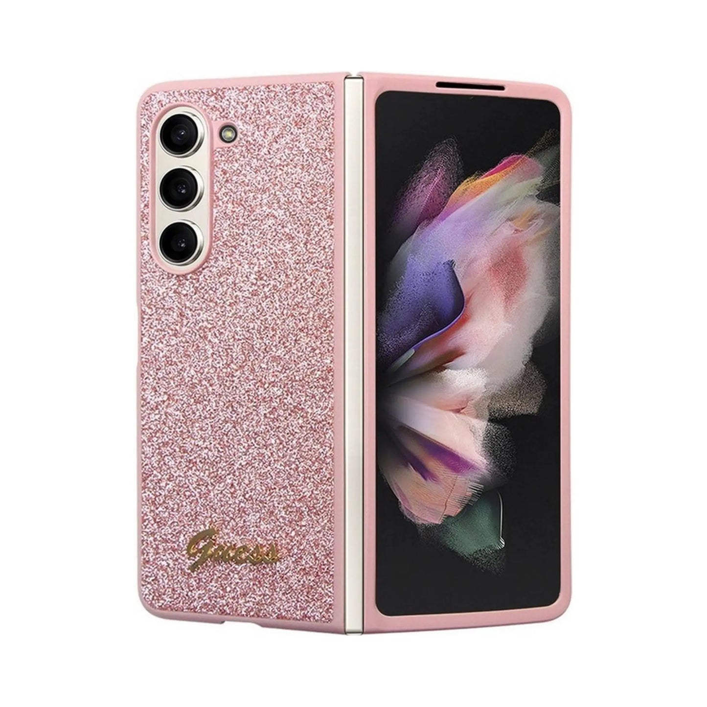 Guess Hülle Glitter Script Rosa - Samsung Galaxy Z Fold 5