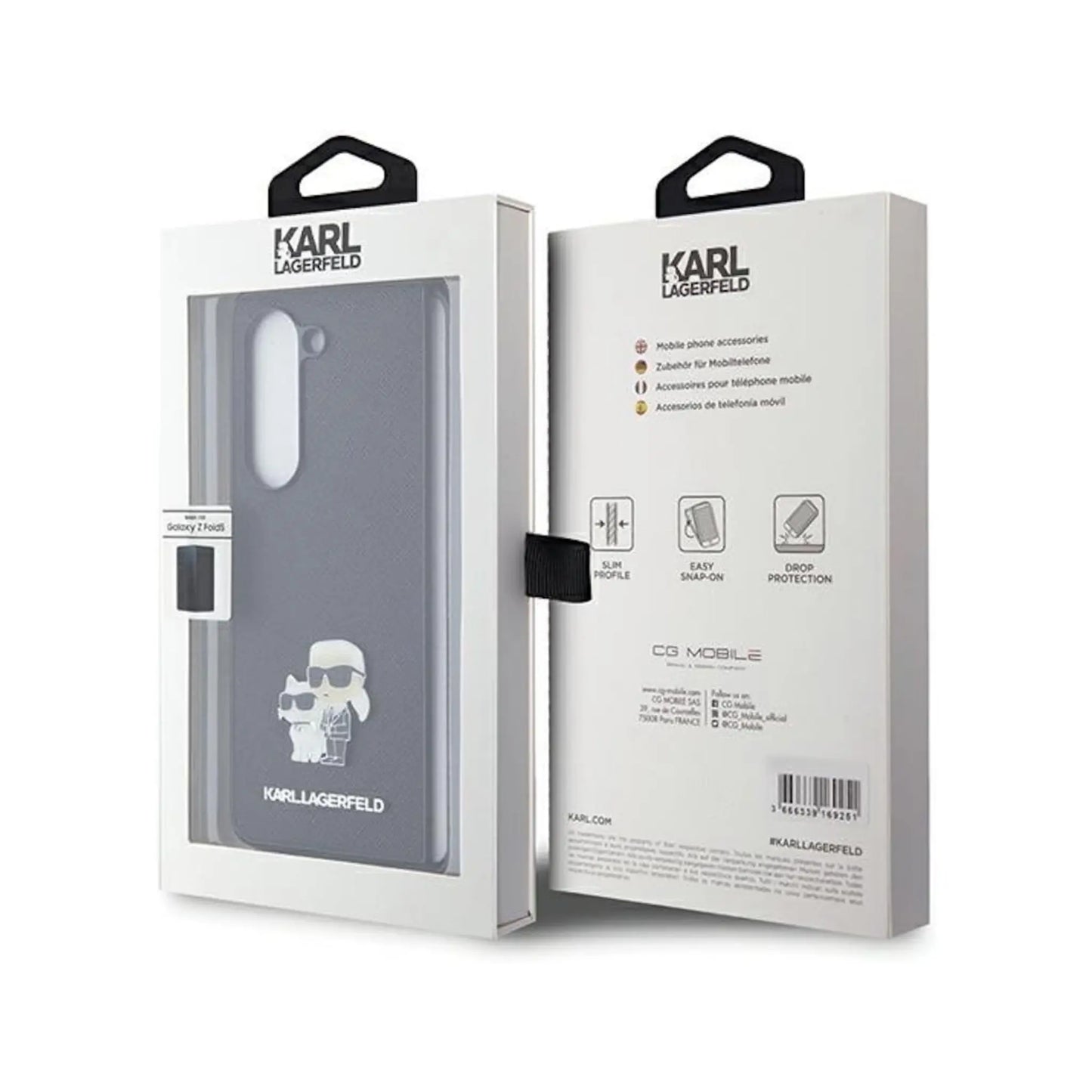 Karl Lagerfeld NFT Saffiano Karl & Choupette Pin Case, Schwarz - Samsung Galaxy Z Fold 5