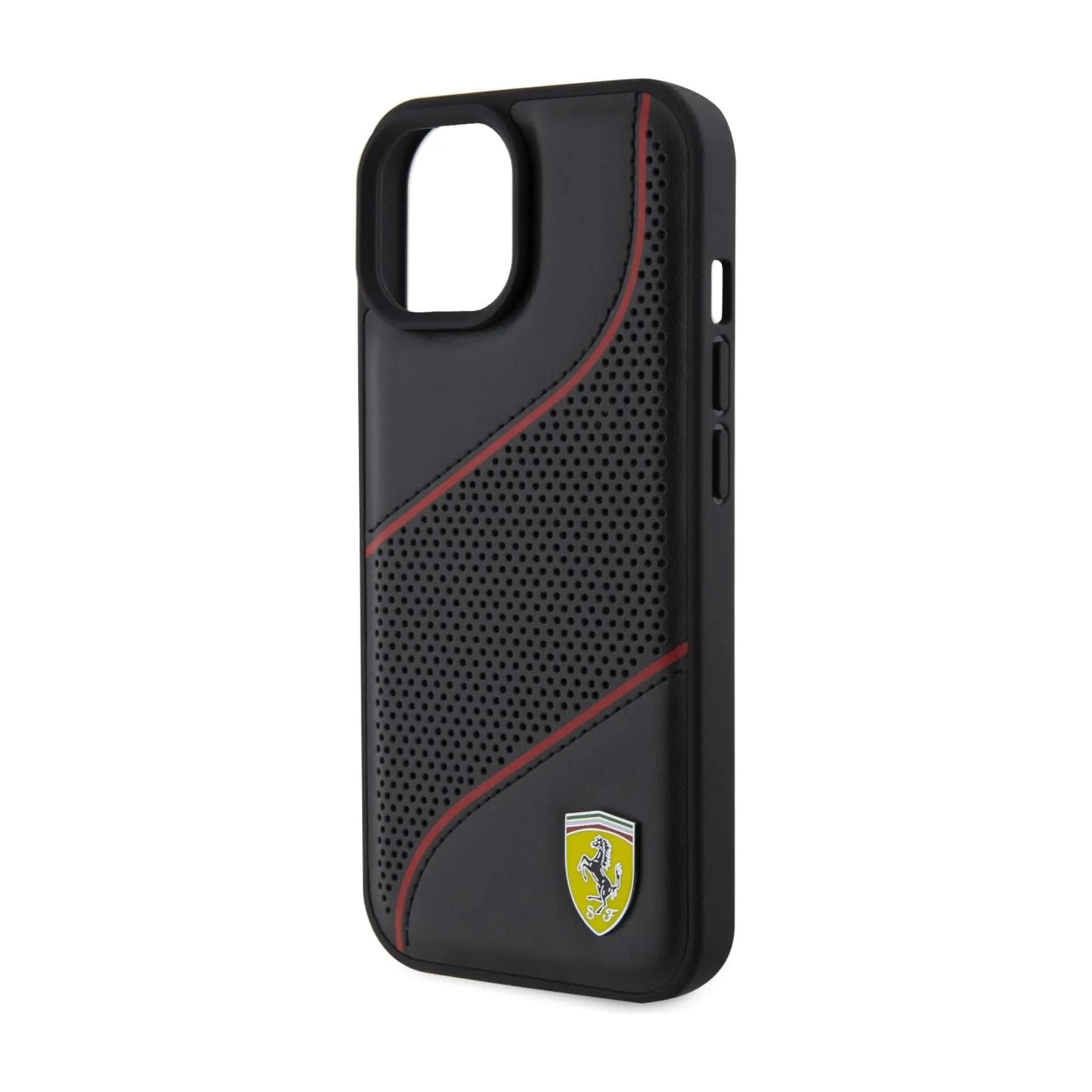 Ferrari Hülle Perforated Waves Metalllogo Schwarz – iPhone 15