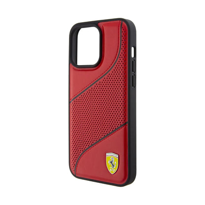 Ferrari Hülle Perforated Waves Metal Logo Rot – iPhone 15 Pro Max