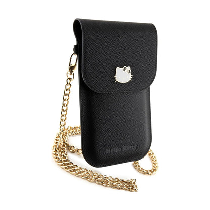 Hello Kitty Handytasche mit Schultergurt & Metallkette, Schwarz – One Size