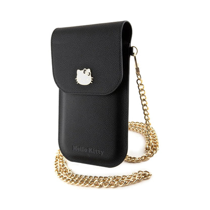 Hello Kitty Handytasche mit Schultergurt & Metallkette, Schwarz – One Size