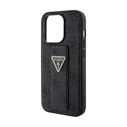 Guess Hülle Grip Stand 4G Strass Triangle Metal Logo Schwarz - iPhone 15 Pro Max