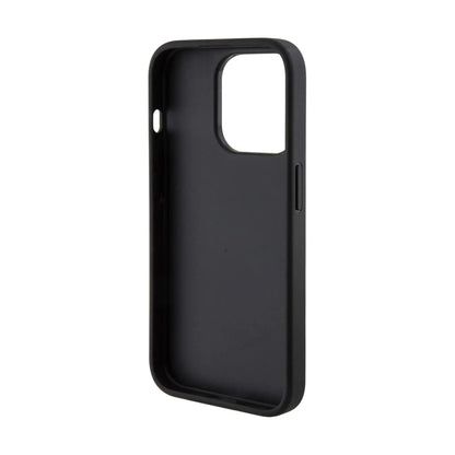 Guess Hülle Grip Stand 4G Strass Triangle Metal Logo Schwarz - iPhone 15 Pro Max