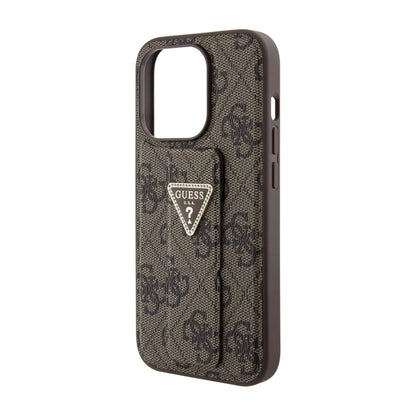 Guess Hülle Grip Stand 4G Triangle Strass Logo Braun - iPhone 15 Pro Max
