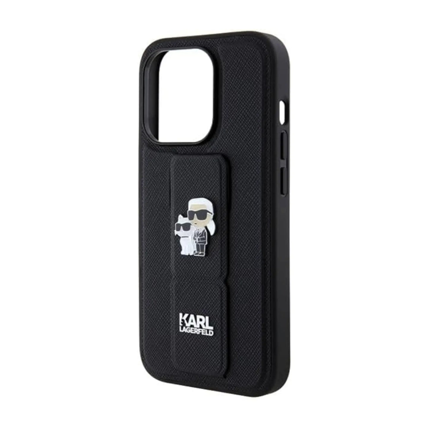 Karl Lagerfeld Gripstand Saffiano Karl & Choupette Case, Schwarz - iPhone 13 Pro