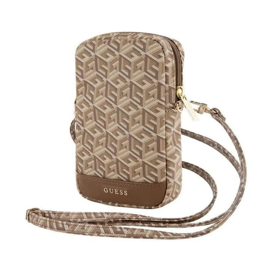 Guess Zip GCube Stripe Phone Bag Crossbody Tasche – Braun