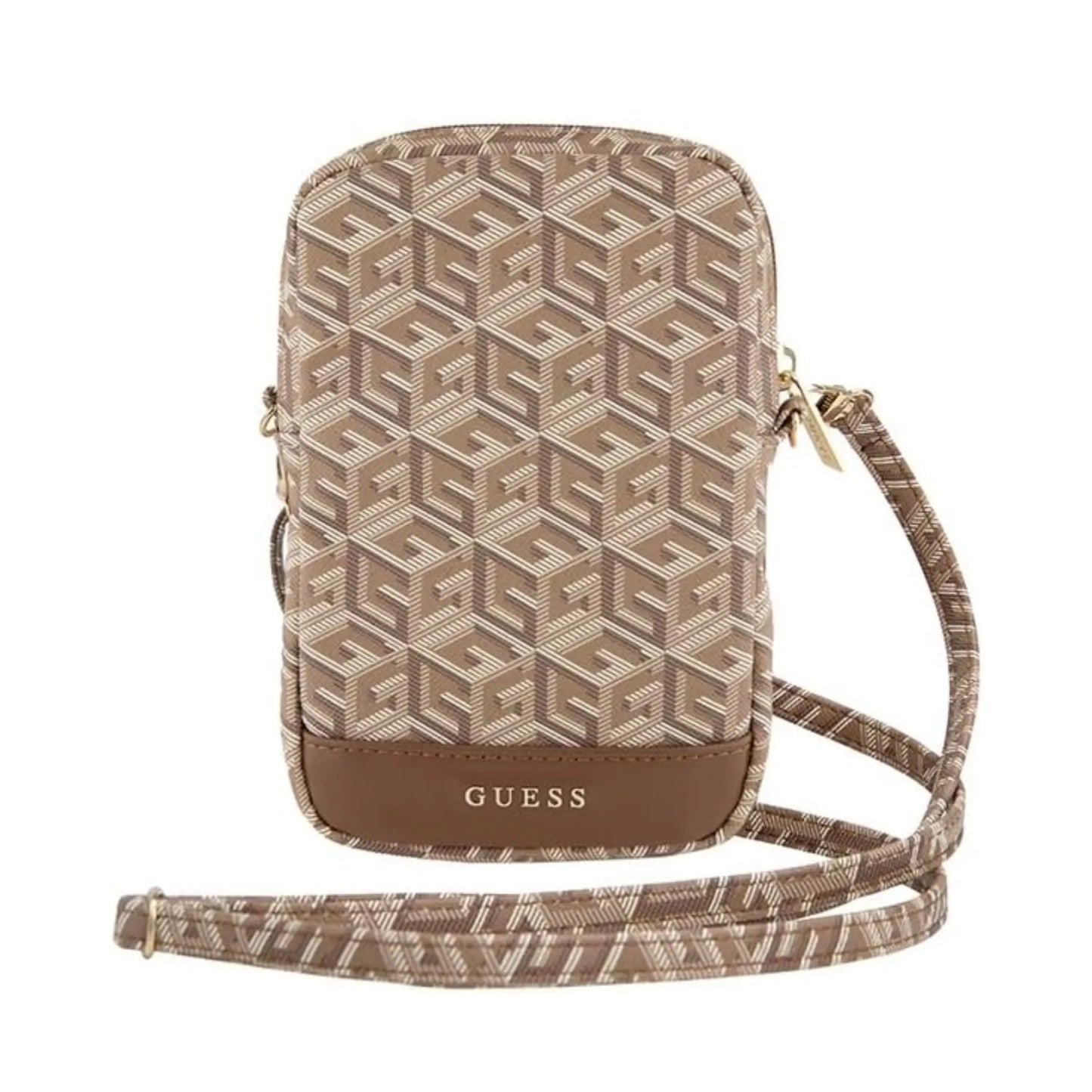 Guess Zip GCube Stripe Phone Bag Crossbody Tasche – Braun